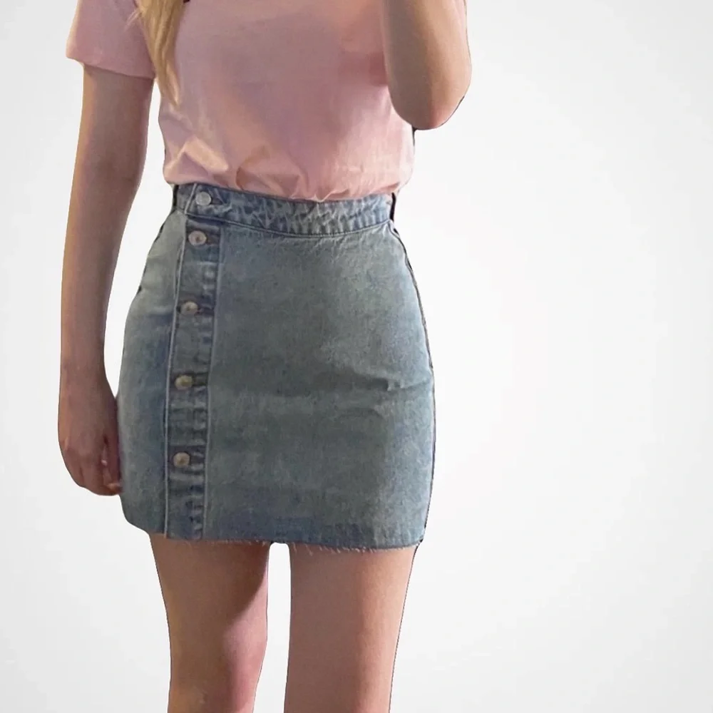 Denim Button Front Mini Skirt
